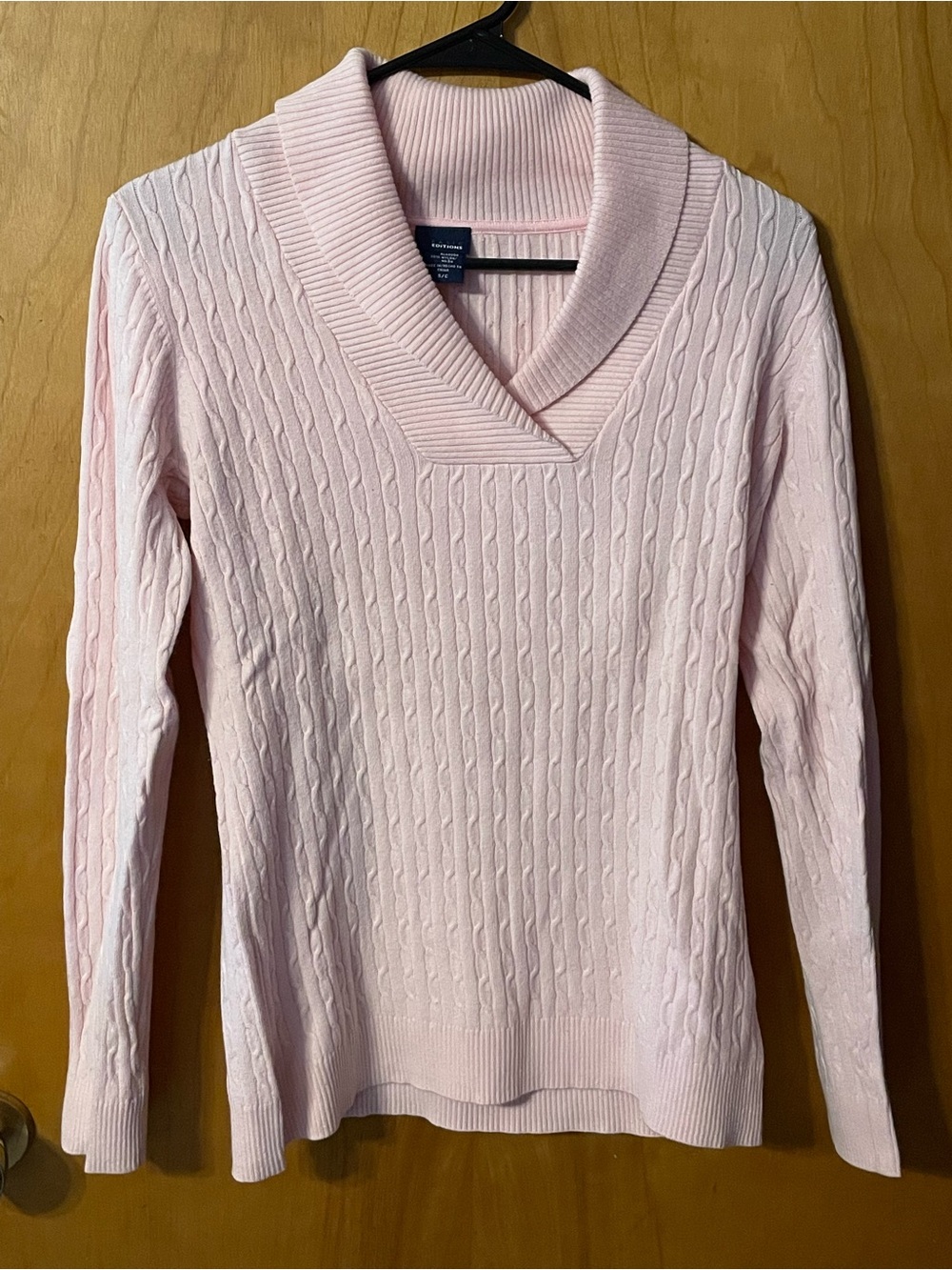 Basic Editions Light Pink Cable-Knit Shawl Collar Sweater
